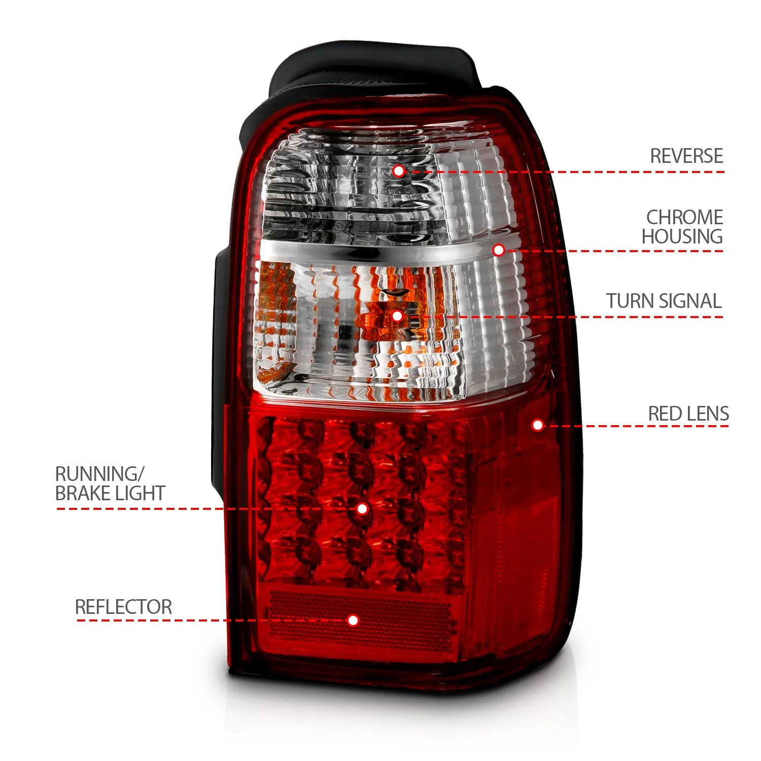 Anzo LED Tail Lights Chrome Red For 4Runner (2001-2002) - Image 3