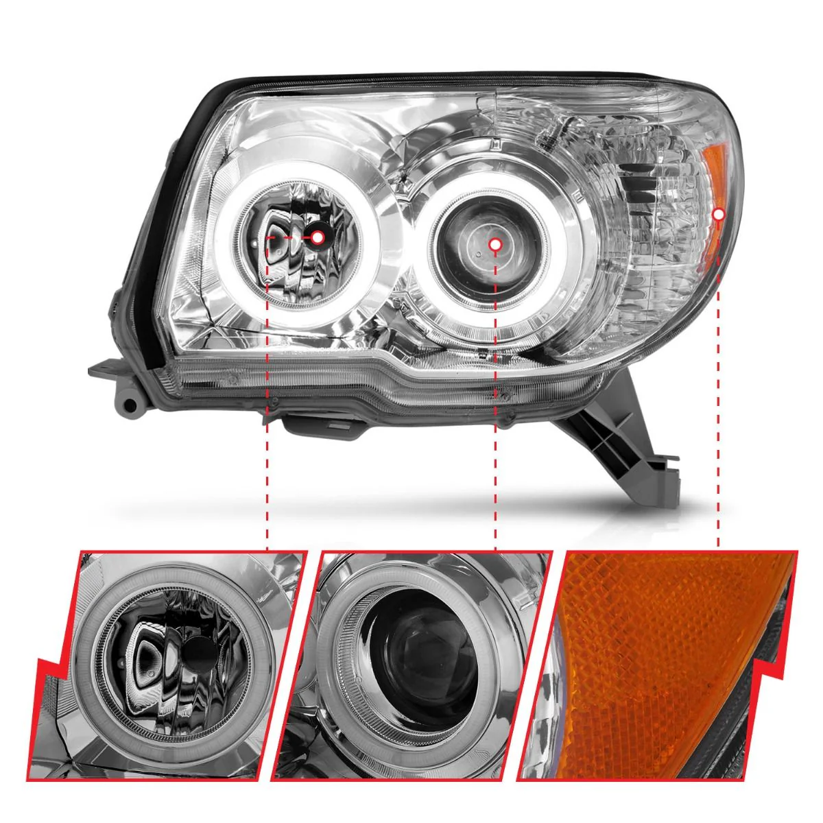 Anzo Projector Chrome Headlights RX Halo For 4Runner (2006-2009) - Image 2