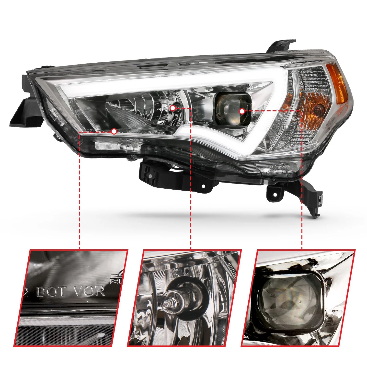 Anzo Projector Light Bar Style Chrome Headlights For 4Runner (2014-2021) - Image 3