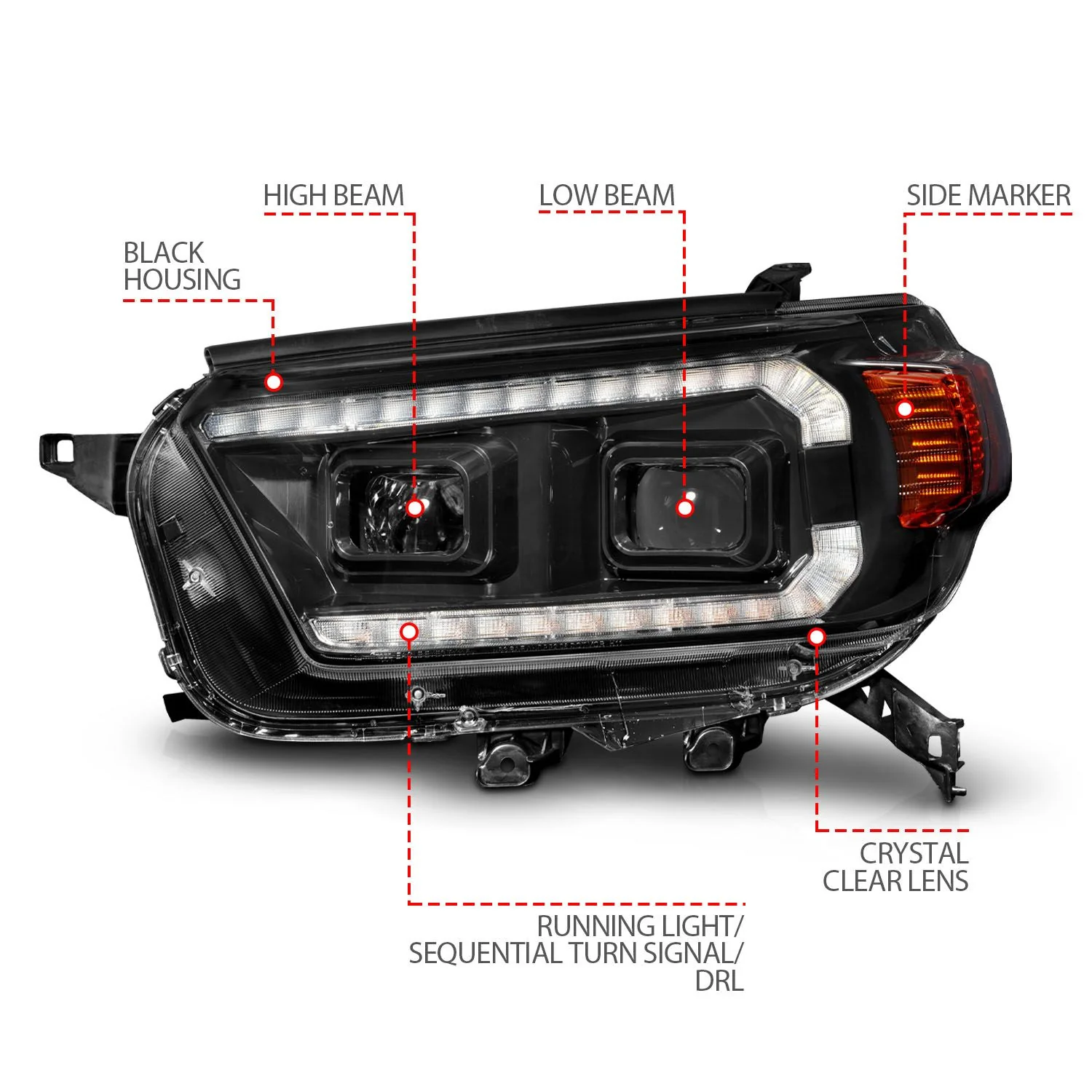 Anzo Projector Plank Style Headlights Black For 4Runner (2010-2013) - Image 3