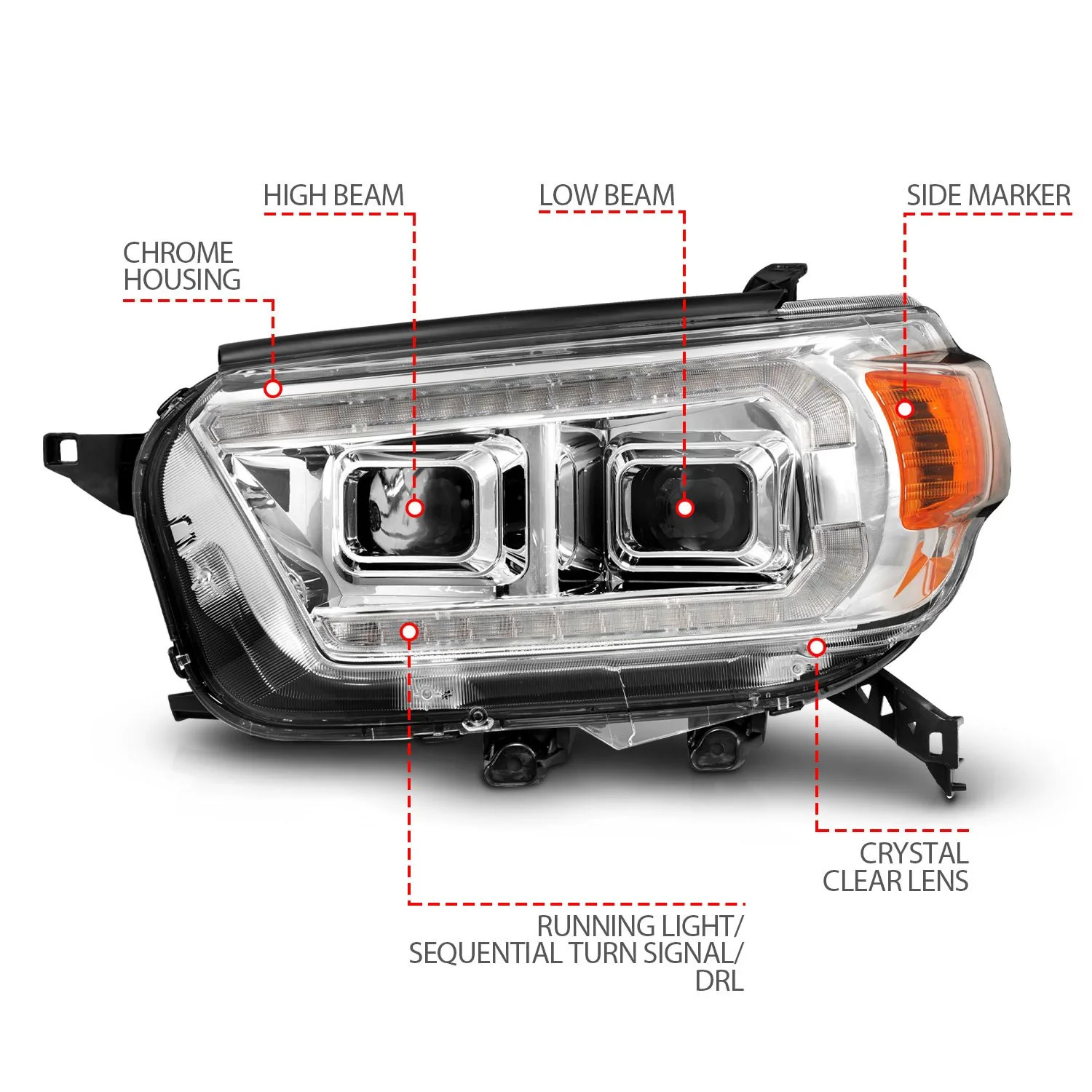 Anzo Projector Plank Style Headlights Chrome For 4Runner (2010-2013) - Image 3