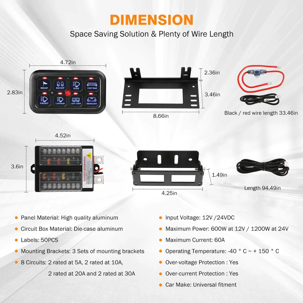 Auxbeam 8 Gang LED Switch Panel Kit (Two-Sided) - Image 7