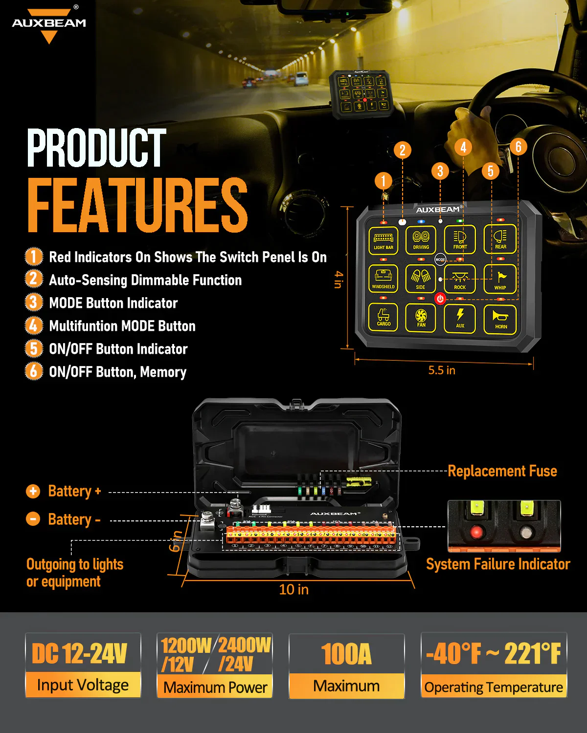 Auxbeam AC-1200 RGB Switch Panel (One-Sided Outlet) - Image 8