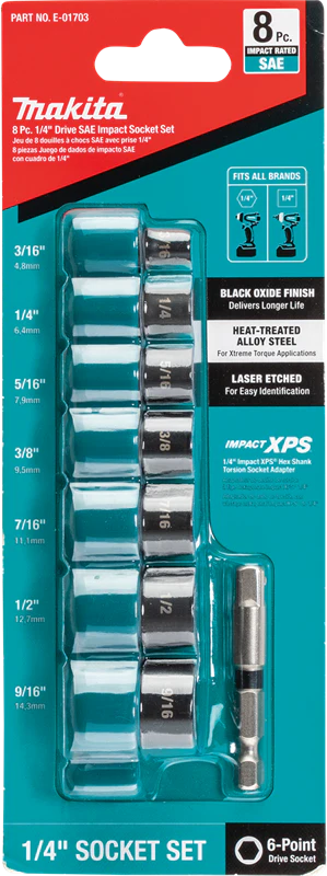 Makita Impact Socket Set 8PC. 1/4" Drive - Image 2