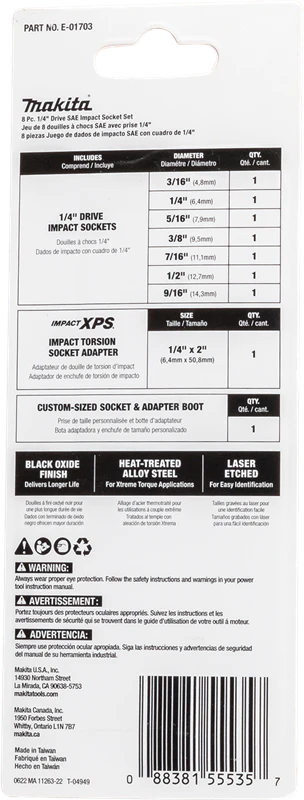Makita Impact Socket Set 8PC. 1/4" Drive - Image 3