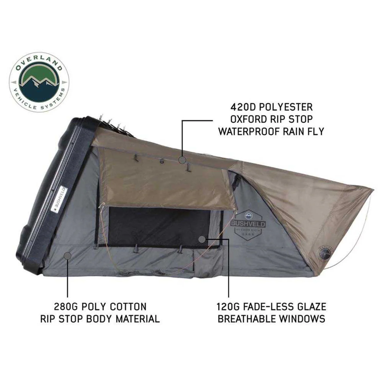 Overland Vehicle Systems HD Bushveld II Cantilever Hard Shell Roof Top Tent - Image 4