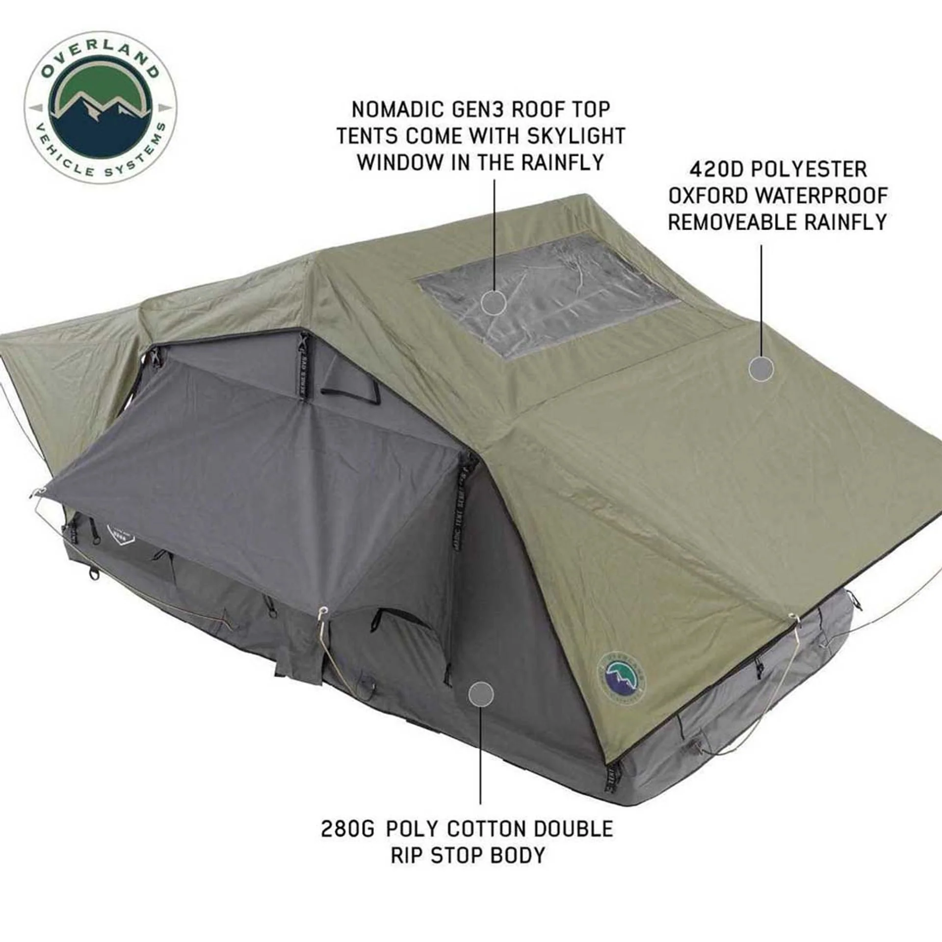Overland Vehicle Systems HD Nomadic 2 Standard Soft Shell Roof Top Tent - Image 2