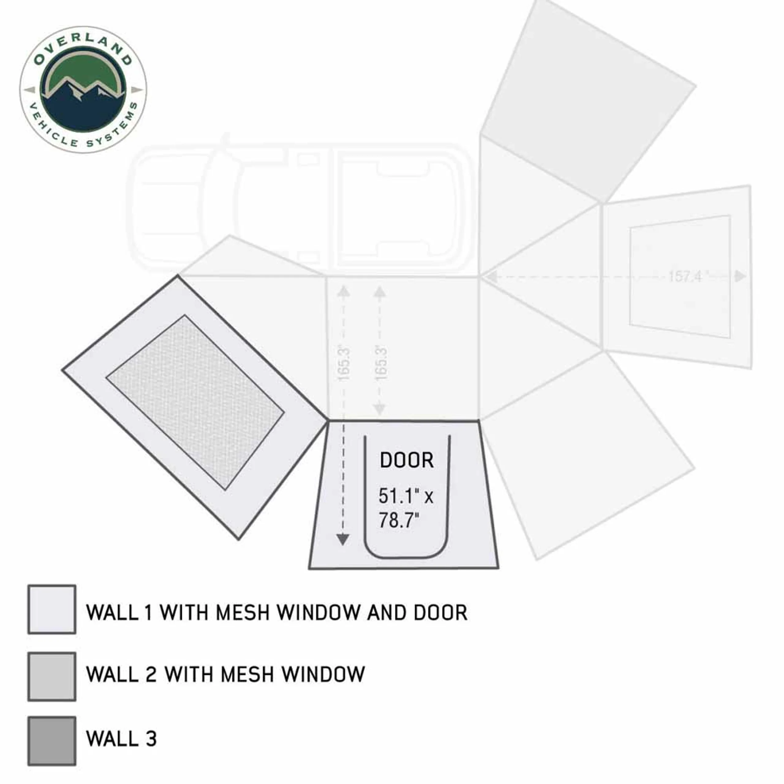 Overland Vehicle Systems HD Nomadic 270 Degree Awning Wall 1 with Door & Window - Image 13