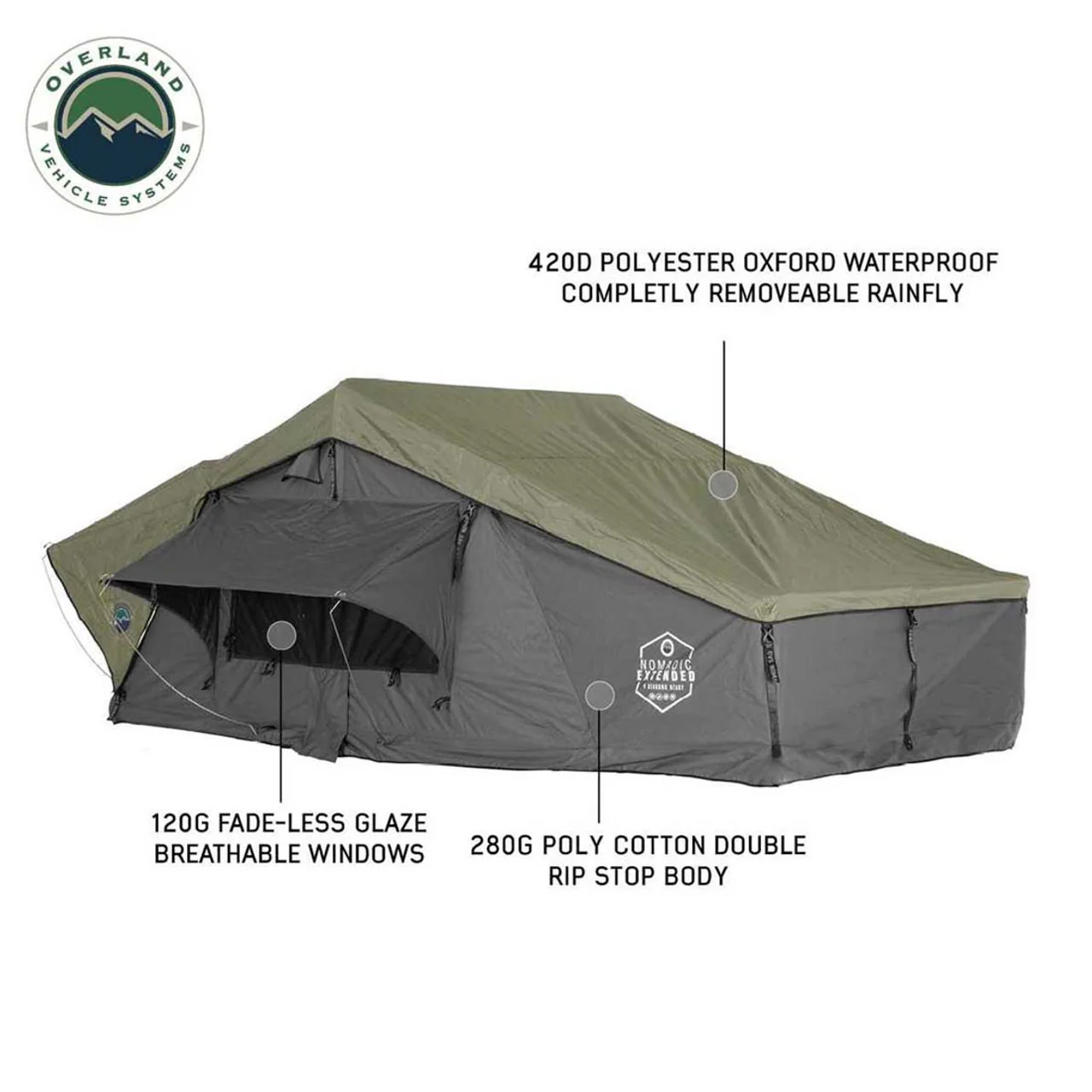 Overland Vehicle Systems HD Nomadic 4 Extended Soft Shell Roof Top Tent - Image 11