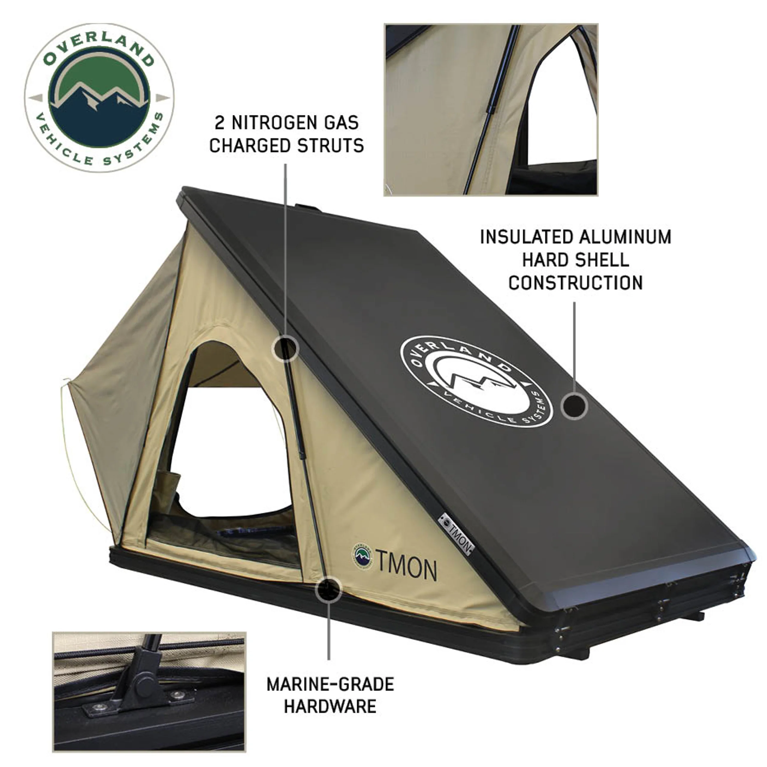 Overland Vehicle Systems LD TMON Clamshell Aluminum Hard Shell Roof Top Tent - Image 7
