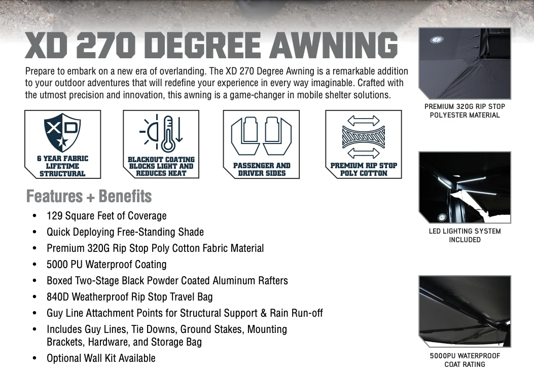 Overland Vehicle Systems XD Nomadic Black Out 270 Degree Awning w/ Lights - Image 2
