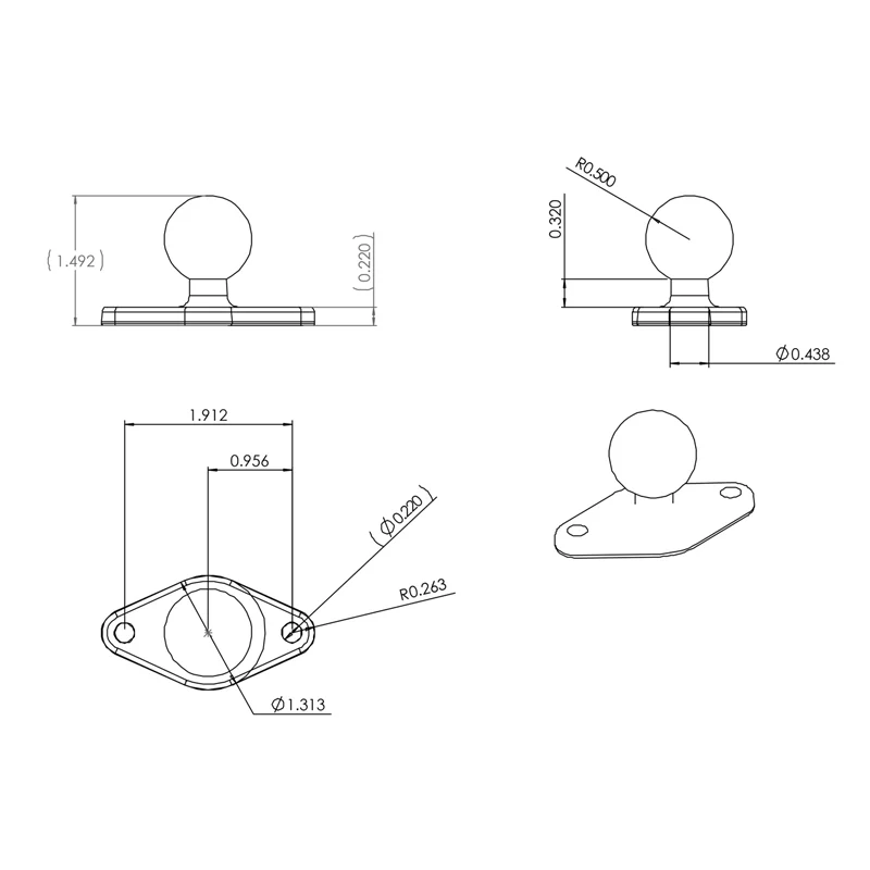 RAM Mounts Diamond Ball 1" Base - Image 4