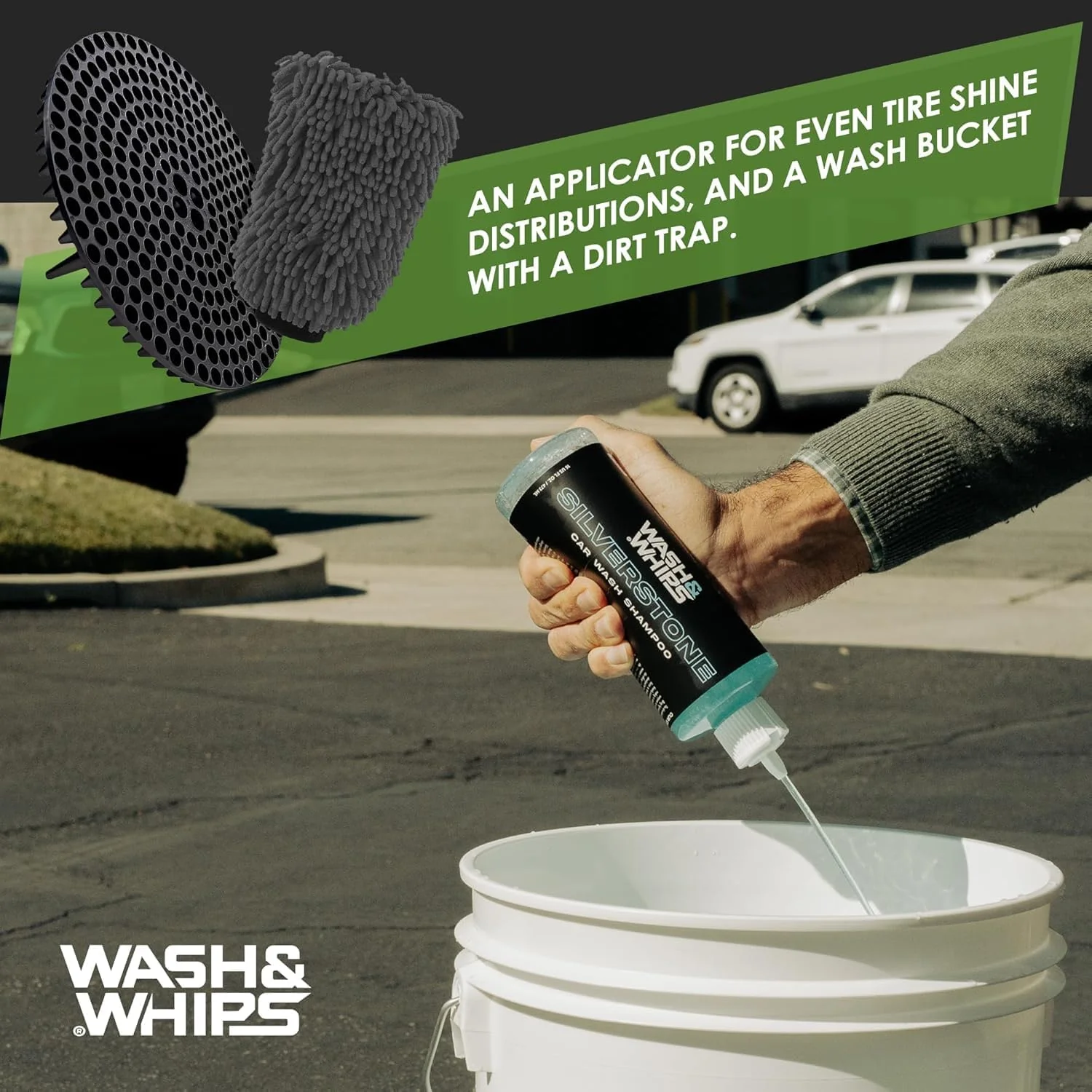 WASH & WHIPS Car Wash Kit - 3-Gallon Bucket with Particle Interceptor Trap, Shampoo, Chenille Mitt & Microfiber Soft Towel, 5pcs - Image 4
