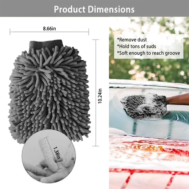 WASH&WHIPS Chenille Premium Scratch-Free Microfiber Lint-Free Blue Wash Mitt 8" x 10"in & Black Pitstop Particle Interceptor - Image 4