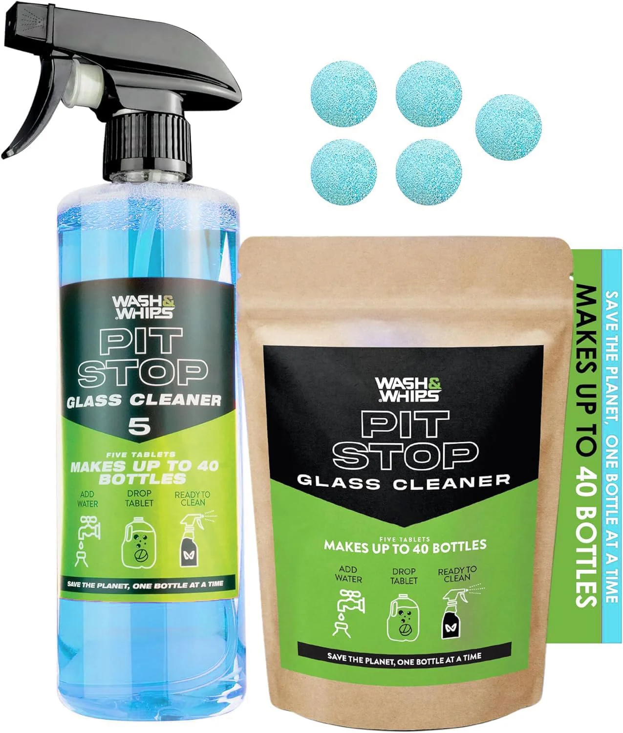 WASH&WHIPS Pit Stop Glass Cleaner / All Surface Cleaner Refill Tablets (Makes 5 Gallons) - Image 12
