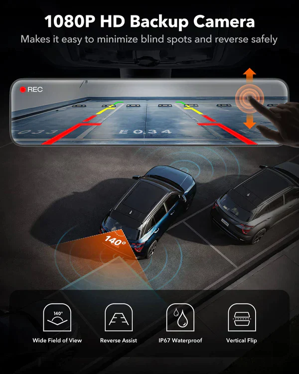 Wolfbox G890 3 Channel Dash Cam GPS Smart Rear View Mirror Replacement - Image 6