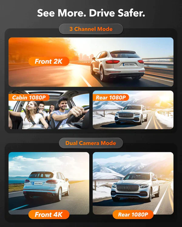Wolfbox G890 3 Channel Dash Cam GPS Smart Rear View Mirror Replacement - Image 7