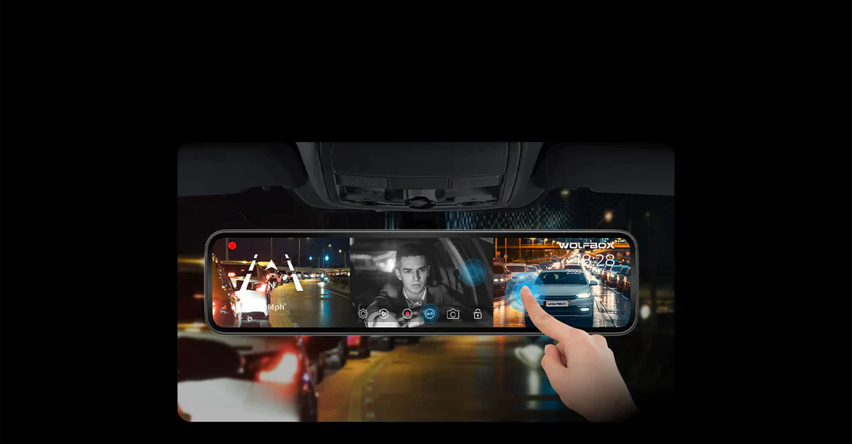 Wolfbox G890 3 Channel Dash Cam GPS Smart Rear View Mirror Replacement - Image 8